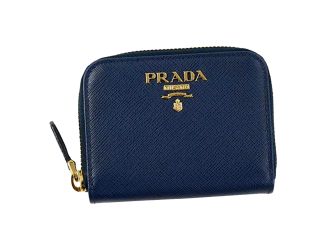 Prada Womens Zippy Coin Purse Wallet Saffiano Leather Bluette Blue Gold Logo