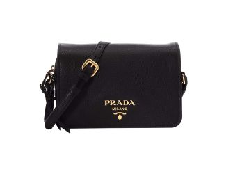 Prada Vitello Phenix Black Leather Flap Crossbody Bag