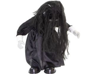 26-In. Lana the Animated Growling Zombie Girl, Indoor or Covered Outdoor Halloween Decoration, Batte