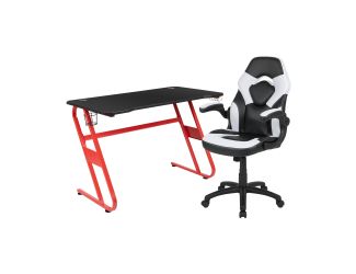 Red Gaming Desk and White/Black X10 Series Gaming Chair Set