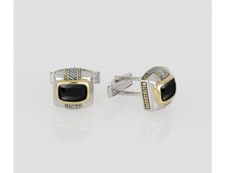 Men's Cuff Links, Black CZ, Two Tone