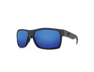 Half Moon Polarized Sunglasses - Shiny & Matte Black/Blue Mirror