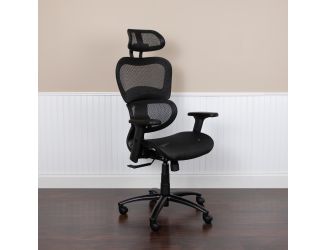 Ergonomic Black Mesh Office Chair-Synchro-Tilt, Headrest, Adjustable Pivot Arms