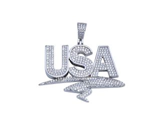 PARIKHS Men's Rhodium Plated CZ USA Hip Hop Pendant with chain in 925 sterling Silver