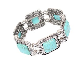 Turquoise and Silver Rectangle Stretch Bracelet