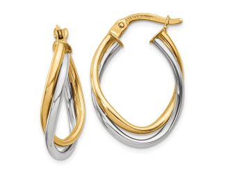 14K Two-Tone Polished Oval Hoop Earrings