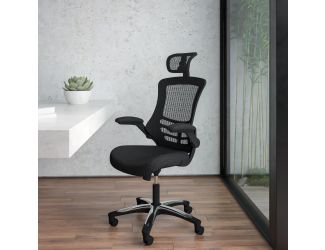 High Back Black Mesh Ergonomic Chair with Chrome Plated Base and Flip-Up Arms