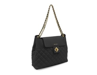 Quilted PU Double Handle Chain Satchel with Turnlock Closure - (Black)