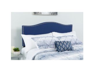 Upholstered Twin Size Arched Headboard with Accent Nail Trim in Navy Fabric