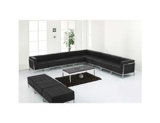 12 PC Black LeatherSoft Modular Sectional & Ottoman Set - Stainless Steel Legs