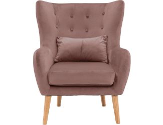 Faux Velvet Wingback Accent Chair with Lumbar Pillow Wooden Legs, Dusty Rose Pink
