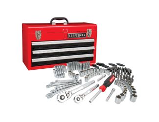 224pc 1/4" & 3/8" Drive Mechanics Tool Set w/ Metal Tool Box
