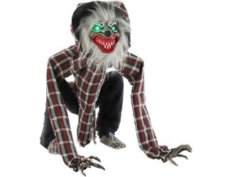 Animatronic Squatting Werewolf with Movement, Sounds, and Light-Up Eyes for Scary Halloween Decorati
