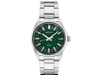 Mens Essentials Silver-Tone Stainless Steel Watch Green Dial