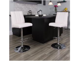 White Vinyl Adjustable Height Barstool with Panel Back and Chrome Base