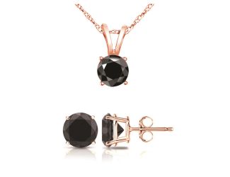 PARIKHS Black Round AAA Quality Diamond Pendant-Earring Set in 10K Rose Gold, 0.15ct
