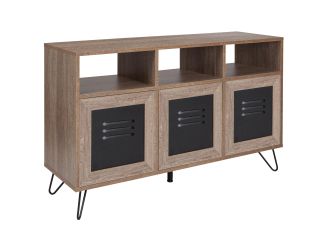 44"W 3 Shelf Storage Console/Cabinet with Metal Doors in Rustic Wood Finish