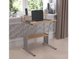 Maple Computer Desk with Top and Lower Storage Shelves