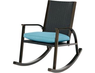Traditions Aluminum Wicker Back Cushioned Rocking Chair in Blue