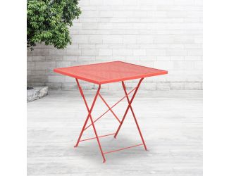 28" Square Coral Indoor-Outdoor Steel Folding Patio Table - Home Furniture