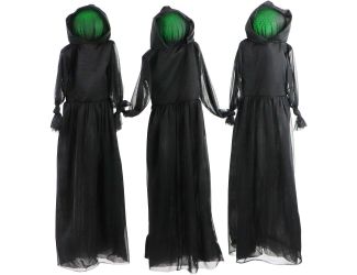 Trio of Darkness with Glowing Heads and Removable Yard Stakes for Hanging Halloween Decoration