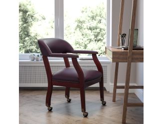 Burgundy LeatherSoft Conference Chair w/Accent Nail Trim &Casters - Side Chair