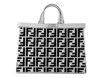 Fendi FF Canvas Leather Black and White Turn Lock X-Tote