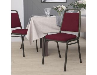 Trapezoidal Back Stacking Banquet Chair in Burgundy Fabric - Gold Vein Frame