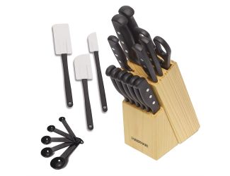 22 Piece Triple Rivet Stainless Steel Self-Sharpening Knife Block Set with Kitchen Tool Set