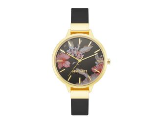 Women's Black Floral Dial Strap Watch