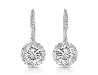 Rhodium Plated Round Drop Euro Earrings Size 1.25