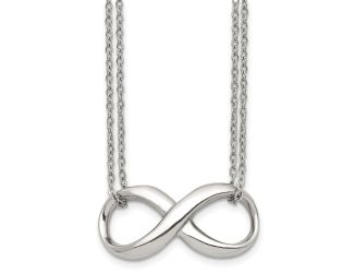 Stainless Steel Polished Two Strand Infinity 18" Necklace
