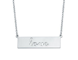 PARIKHS Rhodium Plated Love Engraved Bar Pendant Necklace in 925 Sterling Silver