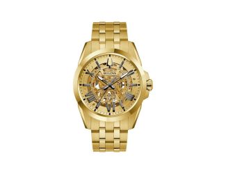 Mens Sutton Automatic Gold-Tone Watch Skeleton Dial