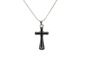 Stainless Steel and Onyz Cross Necklace