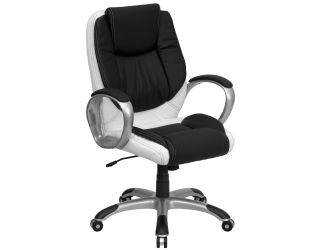 Mid-Back Black and White LeatherSoft Executive Swivel Office Chair with Arms