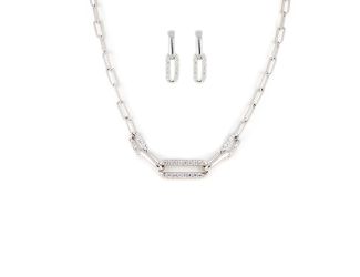 Diamante Set - Large Link Pendant N5342-RF03 and Earrings M5339-RF00 - Rhodium CZ