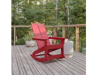 Modern 2-Slat Adirondack Poly Resin Rocking Chair for Indoor/Outdoor Use - Red