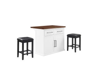 Bartlett Wood Top Kitchen Island W/Uph Square Stools