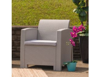 Light Gray Faux Rattan Chair with All-Weather Light Gray Cushion - Patio Chair