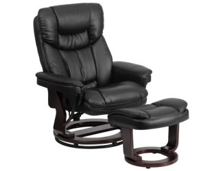 Black Multi-Position Recliner and Curved Ottoman