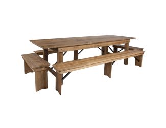 9' x 40" Antique Rustic Folding Farm Table and Four Bench Set