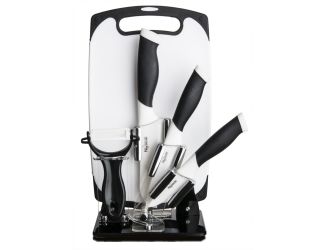 6pc Ceramic Knife Set w/ Cutting Board Black