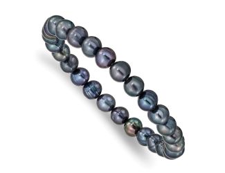 Black Semi-round Freshwater Cultured Pearl Stretch Bracelet 6-7mm