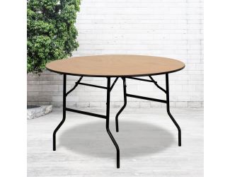 4-Foot Round Wood Folding Banquet Table with Clear Coated Finished Top