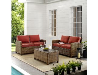 Bradenton 3 Piece Outdoor Loveseat Wicker Seating Set With Sangria Cushions