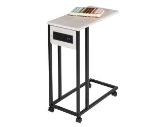 C-Shaped Side Table w/ Outlets & Wheels Gray & Black