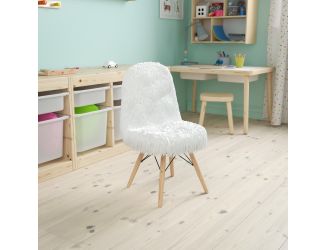 Kids Shaggy Dog White Accent Chair - Desk Chair - Playroom Chair