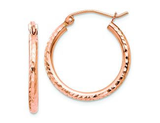14k Rose Gold Diamond-cut Polished Hoop Earrings