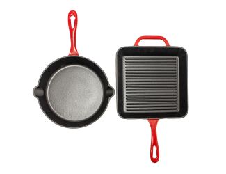 2pc Enameled Cast Iron Set 10" F/P, G/P, Red